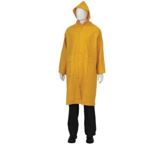 Dromex PVC Raincoat Calf Length with Hood, Zip and Storm Flap - Yellow